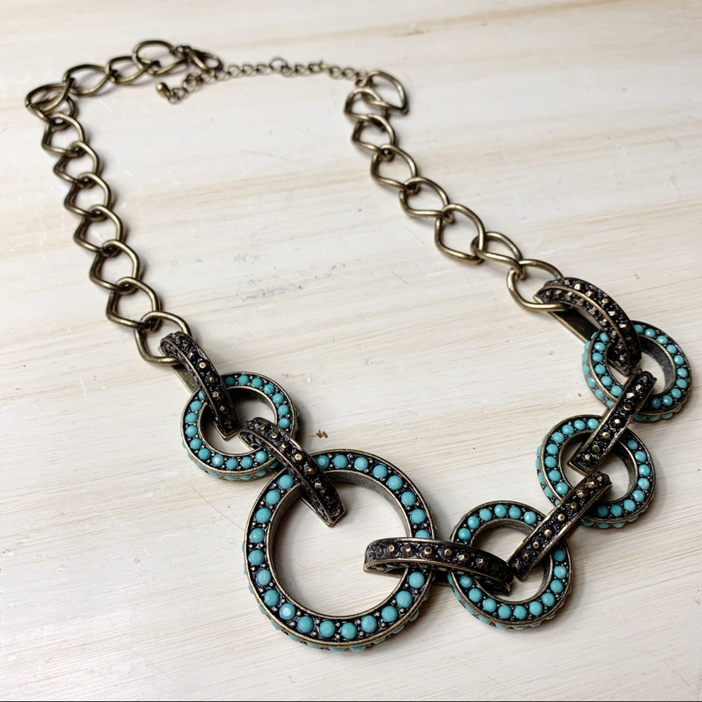 💫 Aqua/Brass Necklace